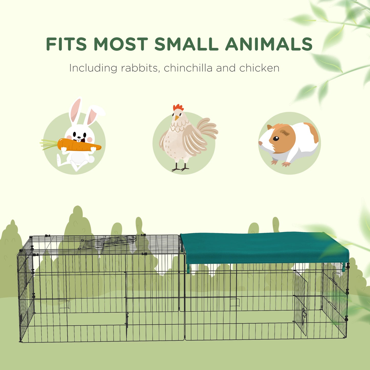 73-Inch Small Animal Playpen with Roof for Rabbits, Chickens, Chinchillas - Indoor Outdoor Green