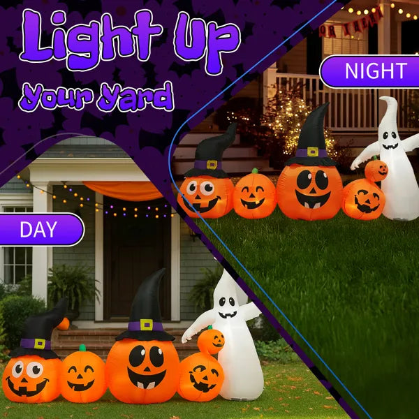 8FT Halloween Inflatable Pumpkin Ghost Decoration with LED Lights