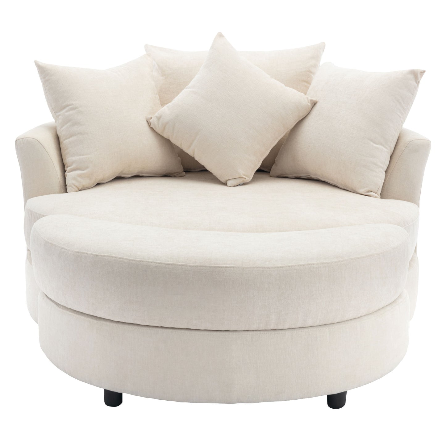 360° Swivel Accent Barrel Chair with Storage Ottoman & 4 Pillows - Cream
