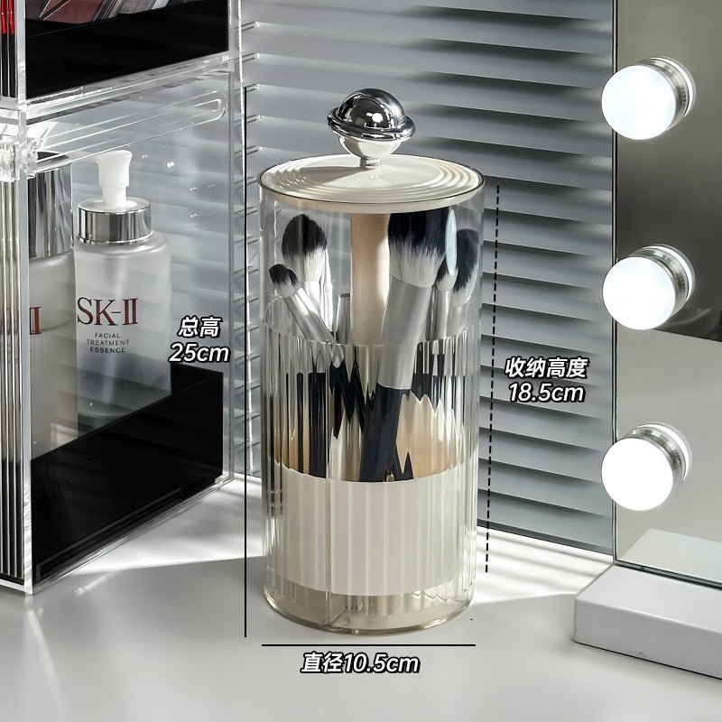 Upgraded Press-Pop Makeup Brush Holder with Lid - Dustproof & Compact Vanity Organizer