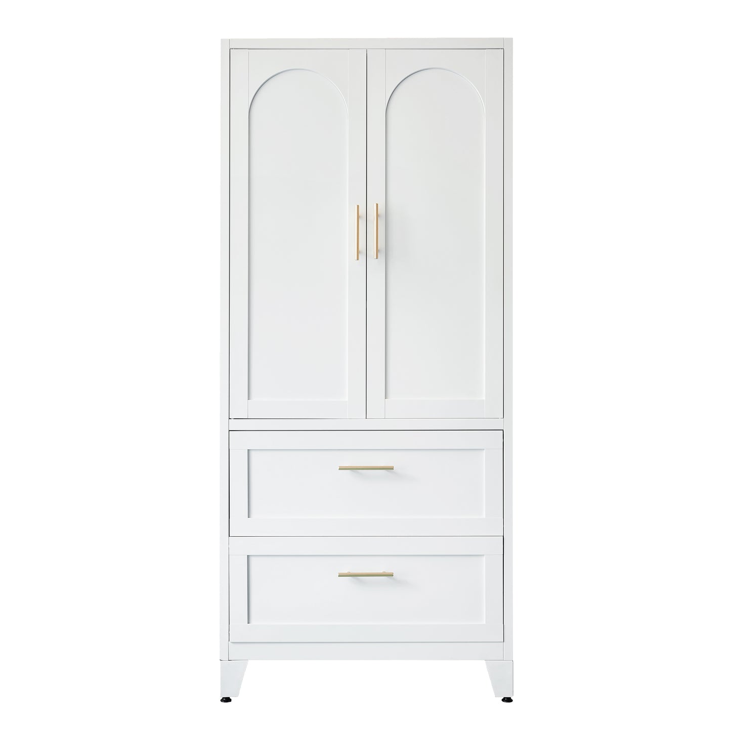 71-Inch Tall Metal Wardrobe Cabinet with 2 Drawers & Hanging Rod - White