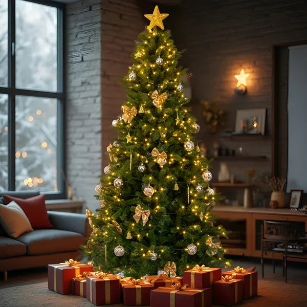 7.5 FT Artificial Christmas Tree with 400 LED Lights & Ornaments