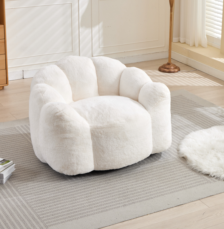 Adult Bean Bag Sofa with Pull Ring - White Faux Fur