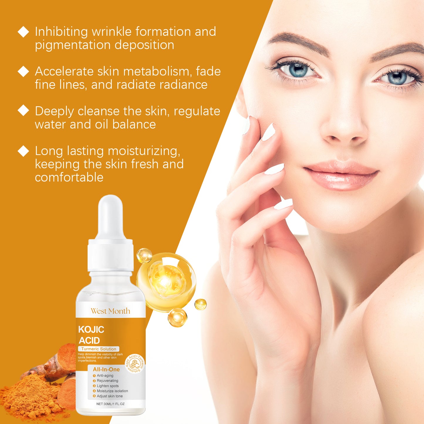 Turmeric Kojic Acid Brightening Serum - Anti-Aging Facial Essence 30ml