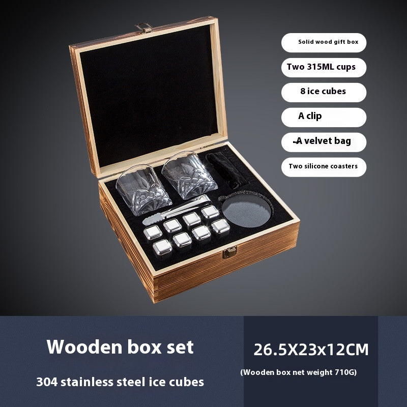 Stainless Steel Wooden Ice Cube Box Set with Cups and Accessories