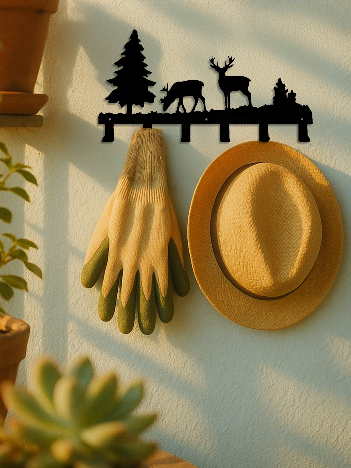 Metal Elk Key Hook Rack - Wall Organizer for Entryway Decor