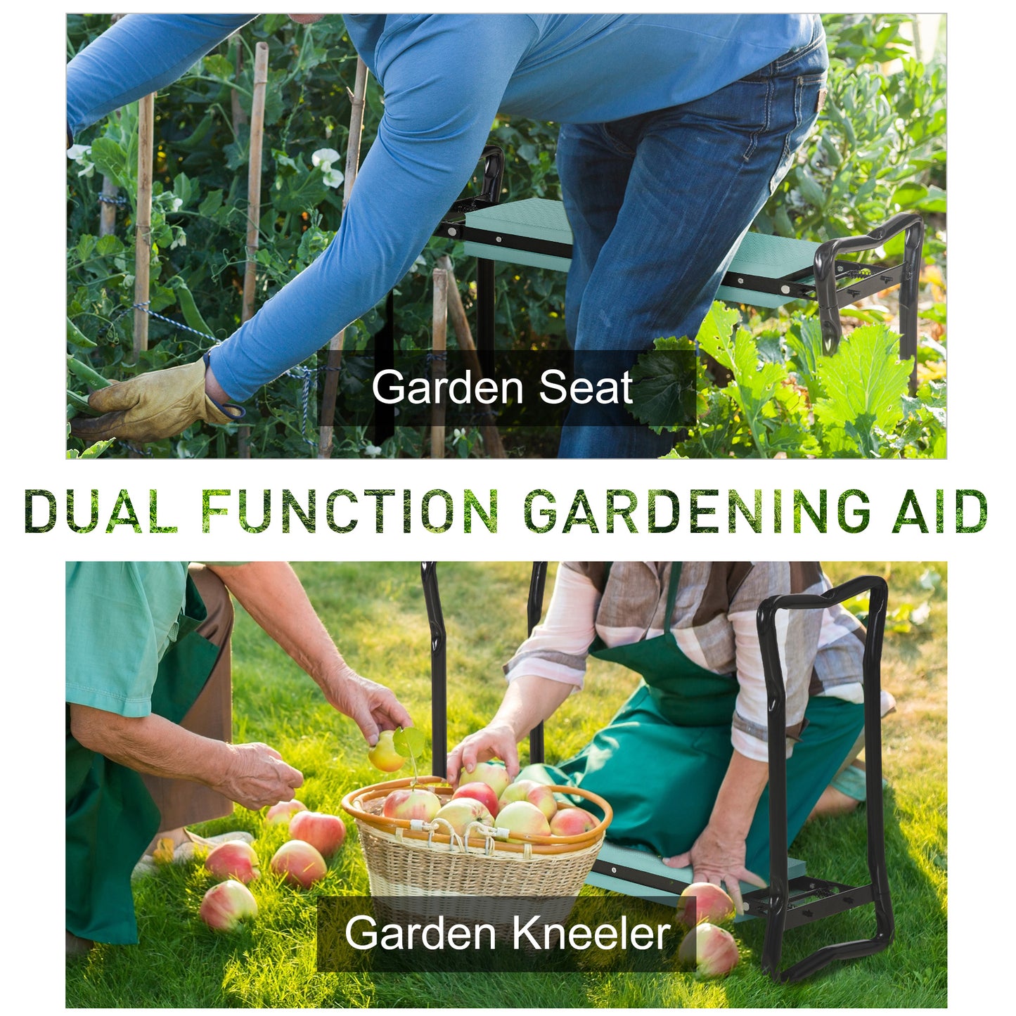 Garden Kneeler and Seat Bench - Foldable Padded Garden Stool in Green