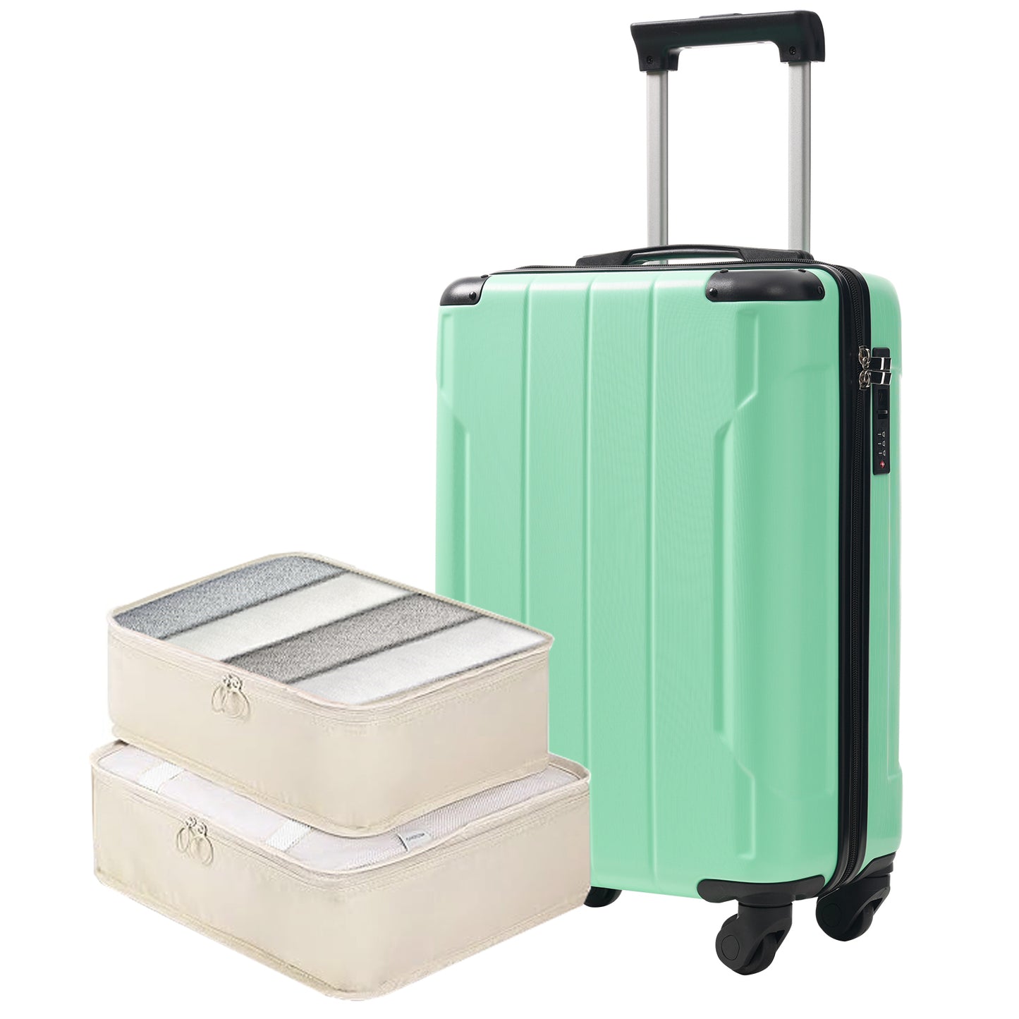 20-Inch Hardshell Carry-On Luggage with TSA Lock & Packing Cubes - Creamy Green