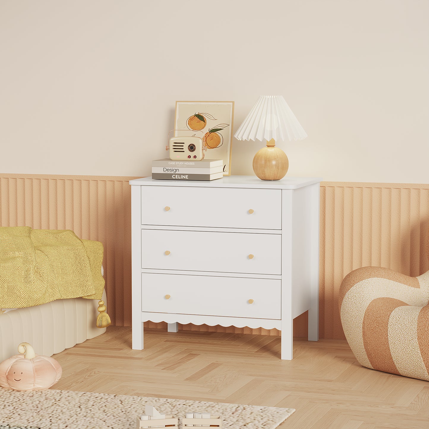 White 3 Drawer Dresser - Modern MDF Storage Cabinet
