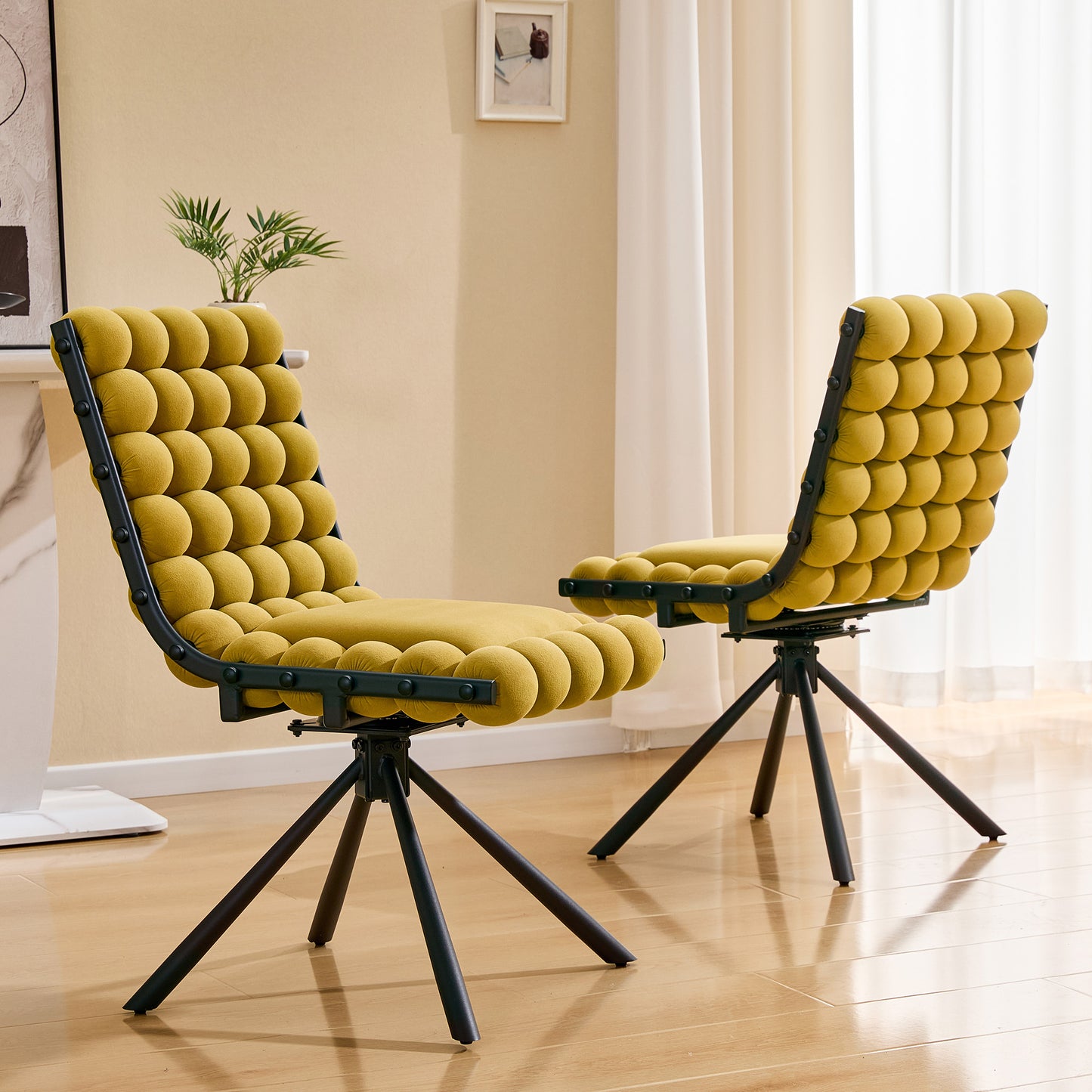 Set of 2 Modern Velvet Bubble Dining Chairs with Black Legs