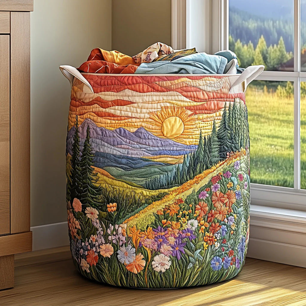 Cotton Laundry Hamper with Quilted Pleated Design Dustproof Clothes Basket