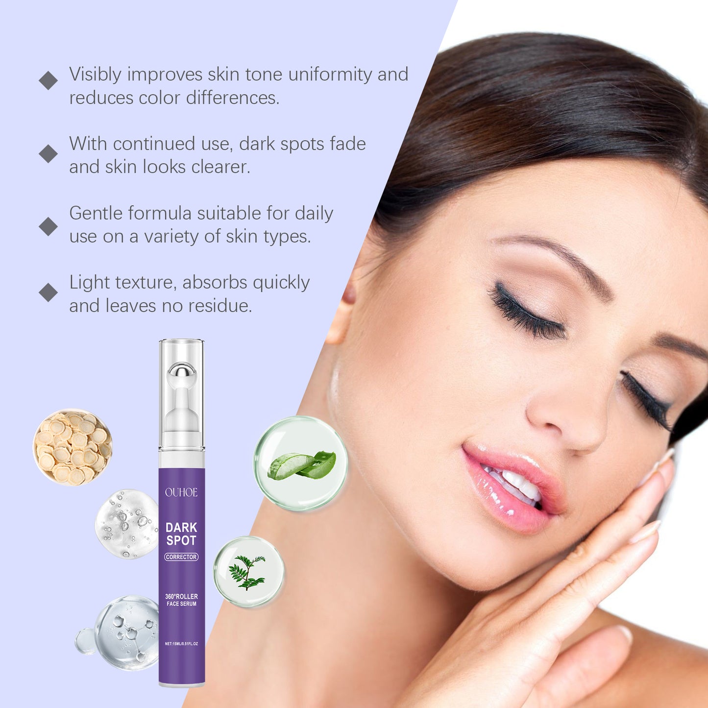 Brightening Face Serum with Roller Ball - 15ml Dark Spot Corrector