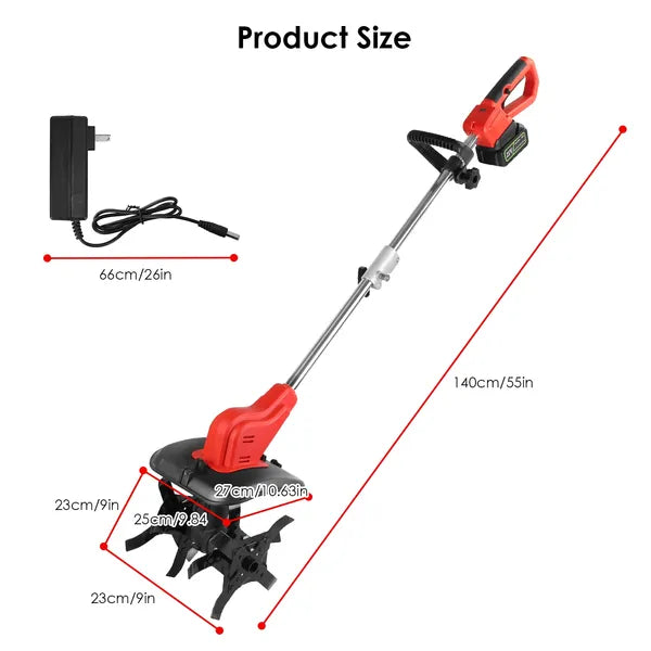 Cordless Electric Garden Tiller Cultivator 21V with 4 Blades & Steel Tines