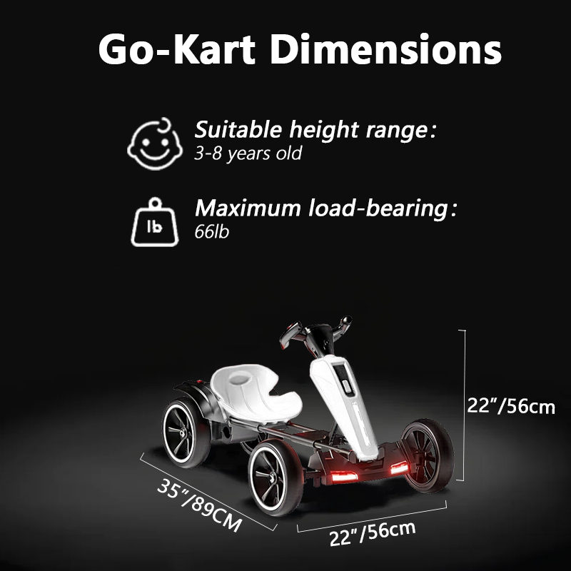 12V Electric Kids Pedal Go Kart with Adjustable Seat - White