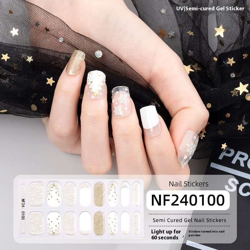 Semi-Cured Christmas Nail Stickers - Gel Nail Art Decals for Holiday Manicure