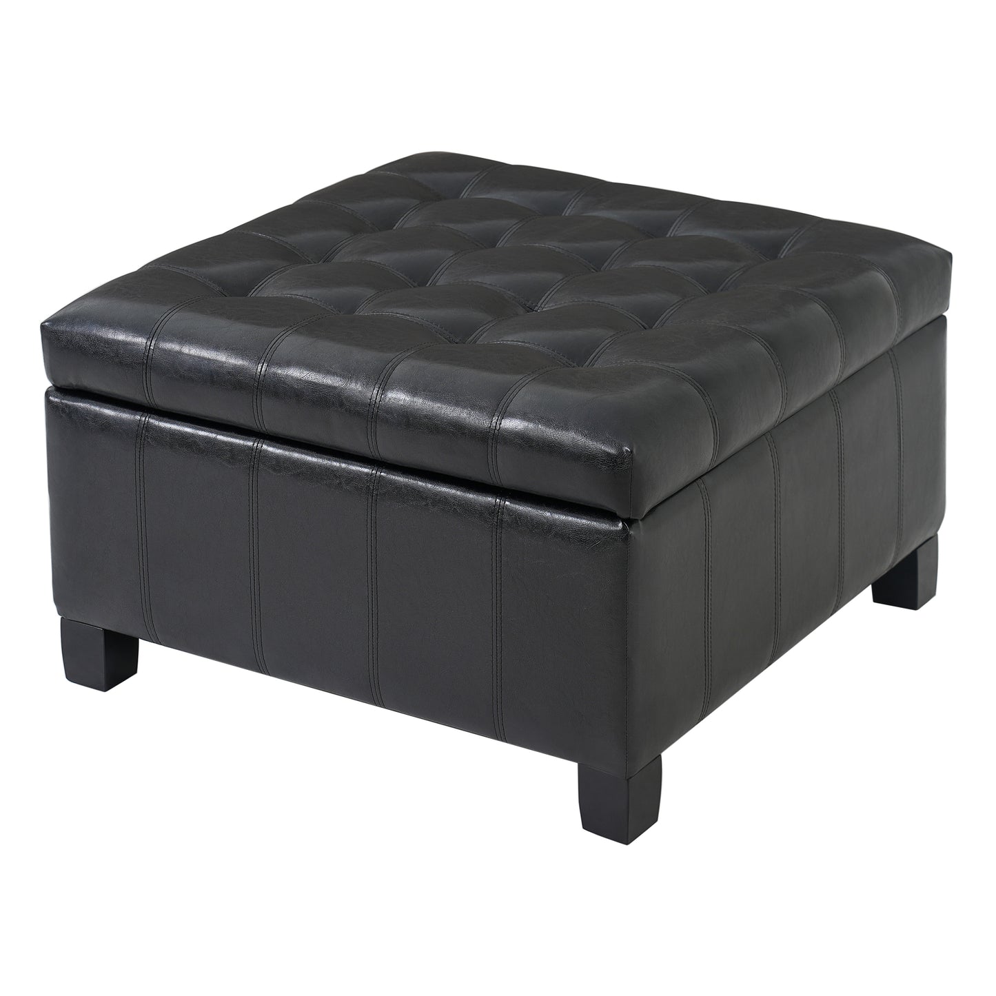 Black PU Storage Ottoman with Lift-Top - 30.25" Square