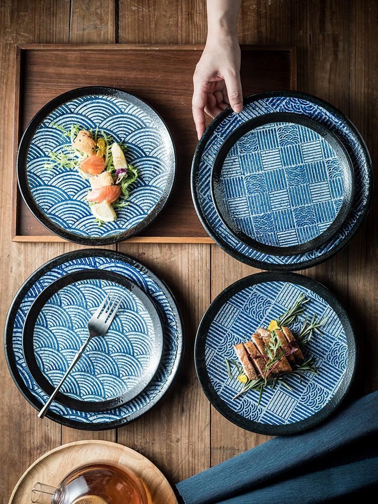 Ceramic Flat Dish Plate Set - 7 & 9 Inch Round Tableware in Multiple Colors