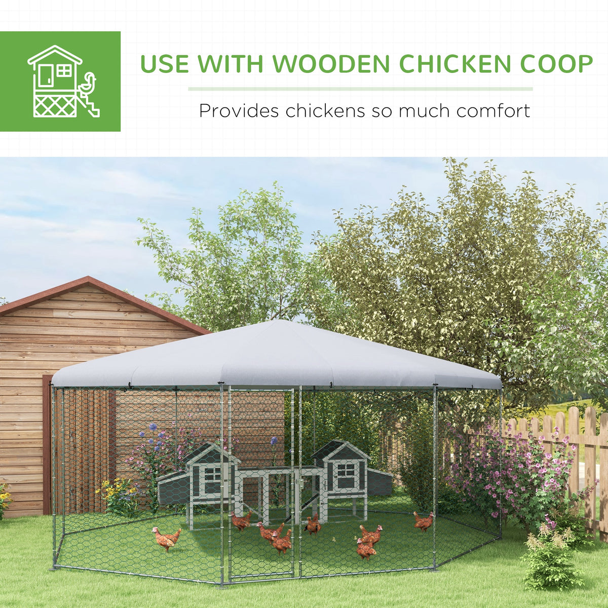 17.1 ft x 15.7 ft Chicken Run with Cover for 19-25 Chickens - Silver