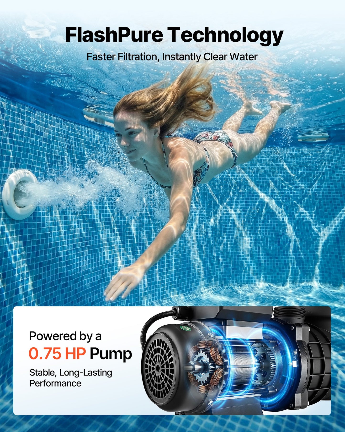 14-Inch Sand Filter Pump for Above Ground Pools - 0.75 HP 3500 GPH, Leak-Resistant, Ready to Use, Black