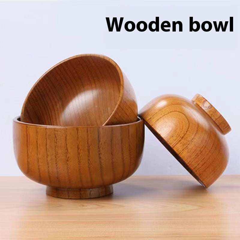 Wooden Bowl Large & Small Set - Retro Home Kitchen Tableware