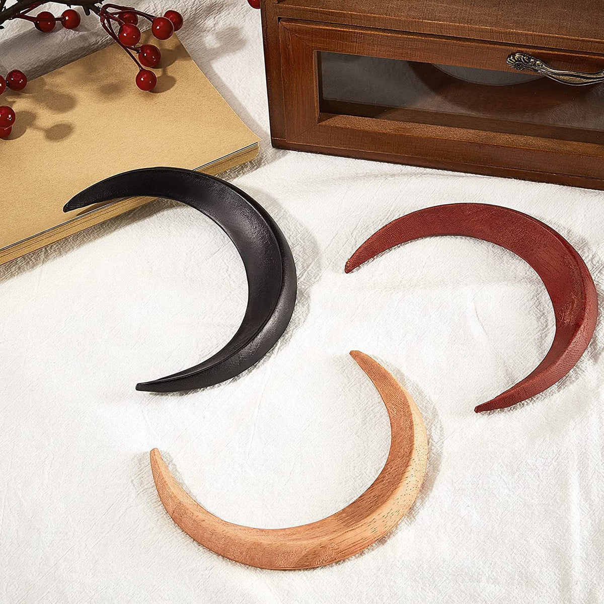 Wooden Crescent Hair Barrette - Black, Brown