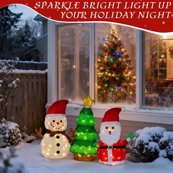 Lighted Santa, Snowman & Christmas Tree Decorations Set - 150 LED