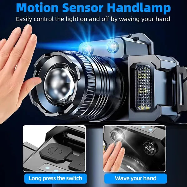 USB Rechargeable LED Headlamp with Motion Sensor - 60000LM