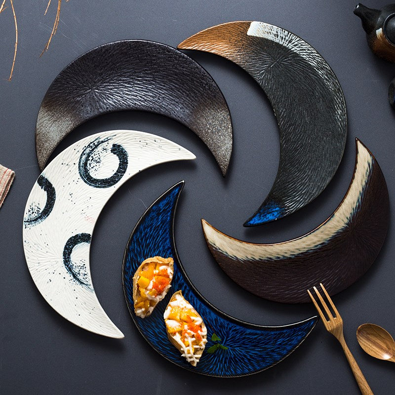 Ceramic Sushi Plate Irregular Moon-Shaped Serving Dish - Multiple Styles