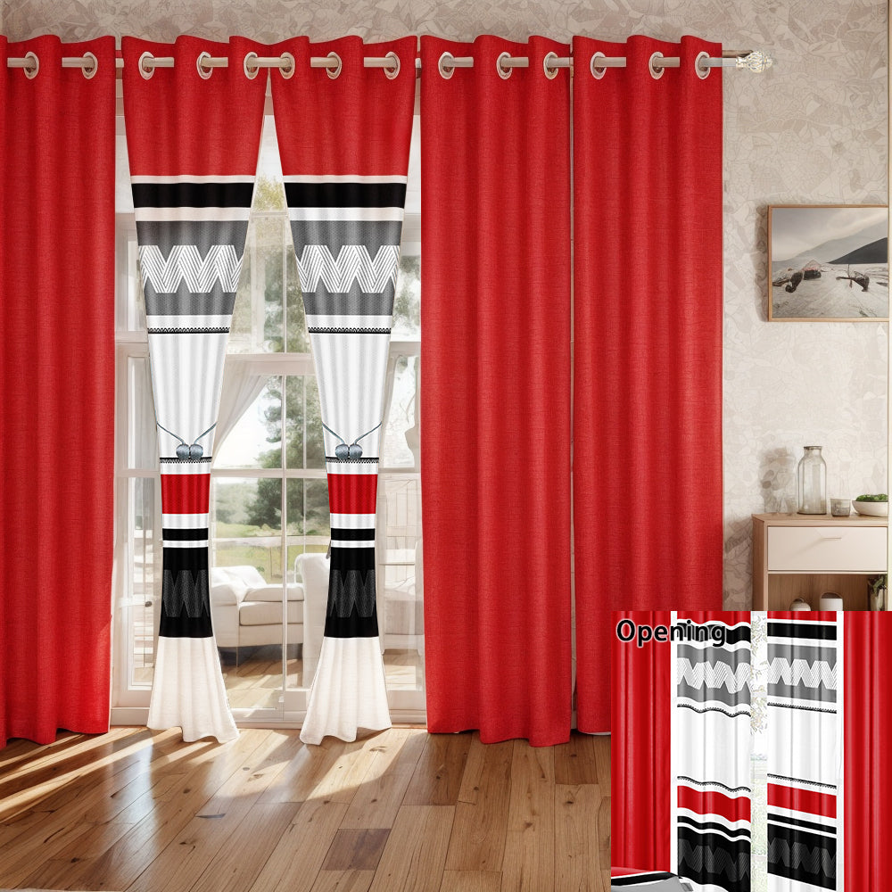 9-Piece Geometric Bedding and Curtain Set - Heavyweight Quilt & 6 Panels
