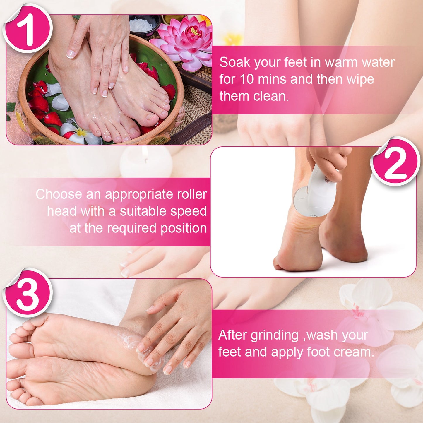 17-Piece Electric Foot Callus Remover with Vacuum and 3 Grinding Heads