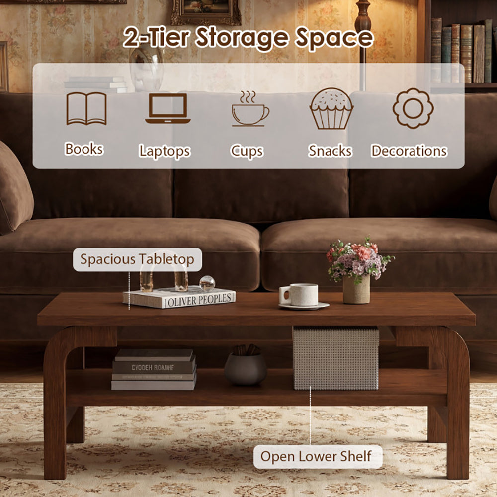 47 Inches Accent Rectangular Coffee Table Open Shelves Designed For