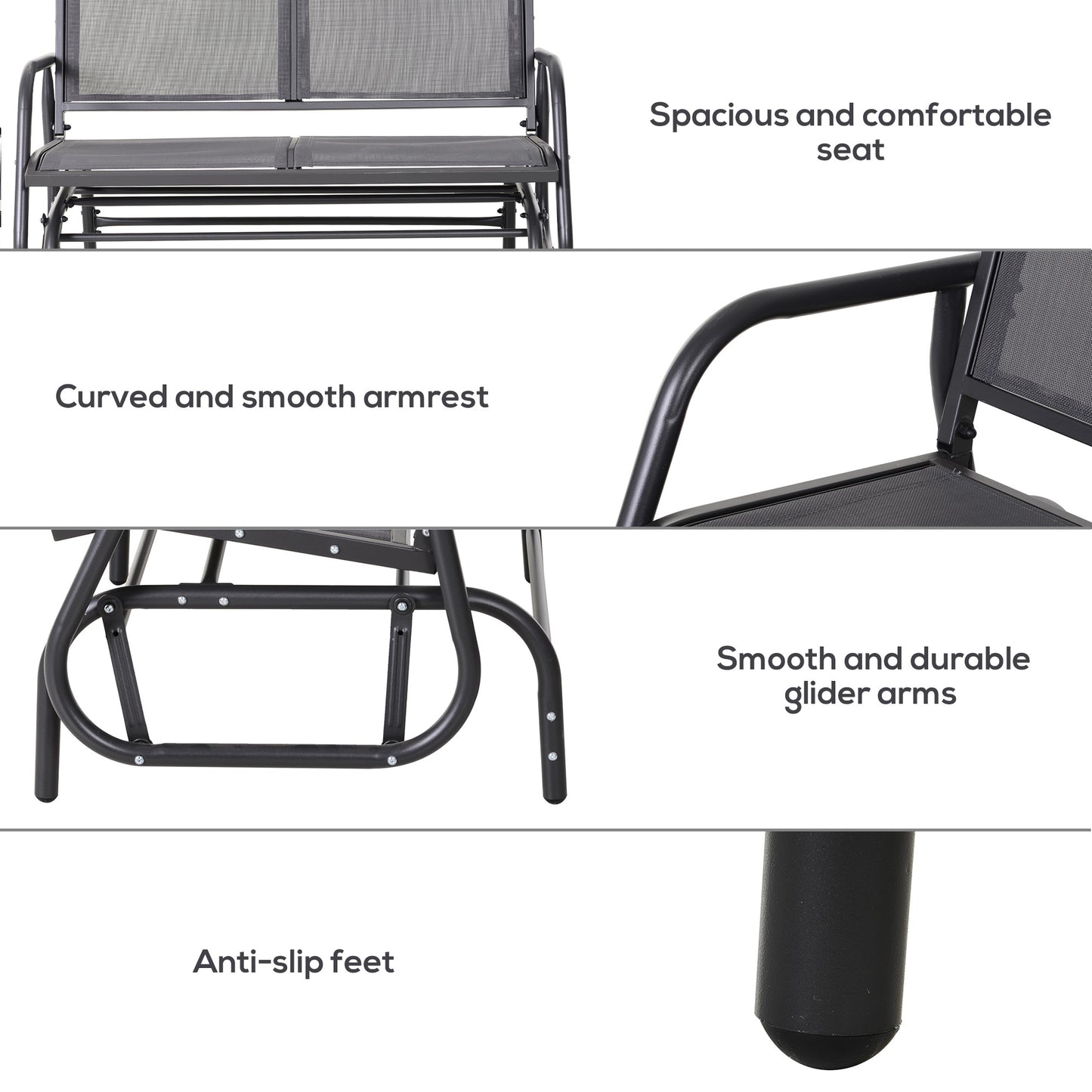 2-Person Outdoor Glider Bench Rocking Chair - Grey