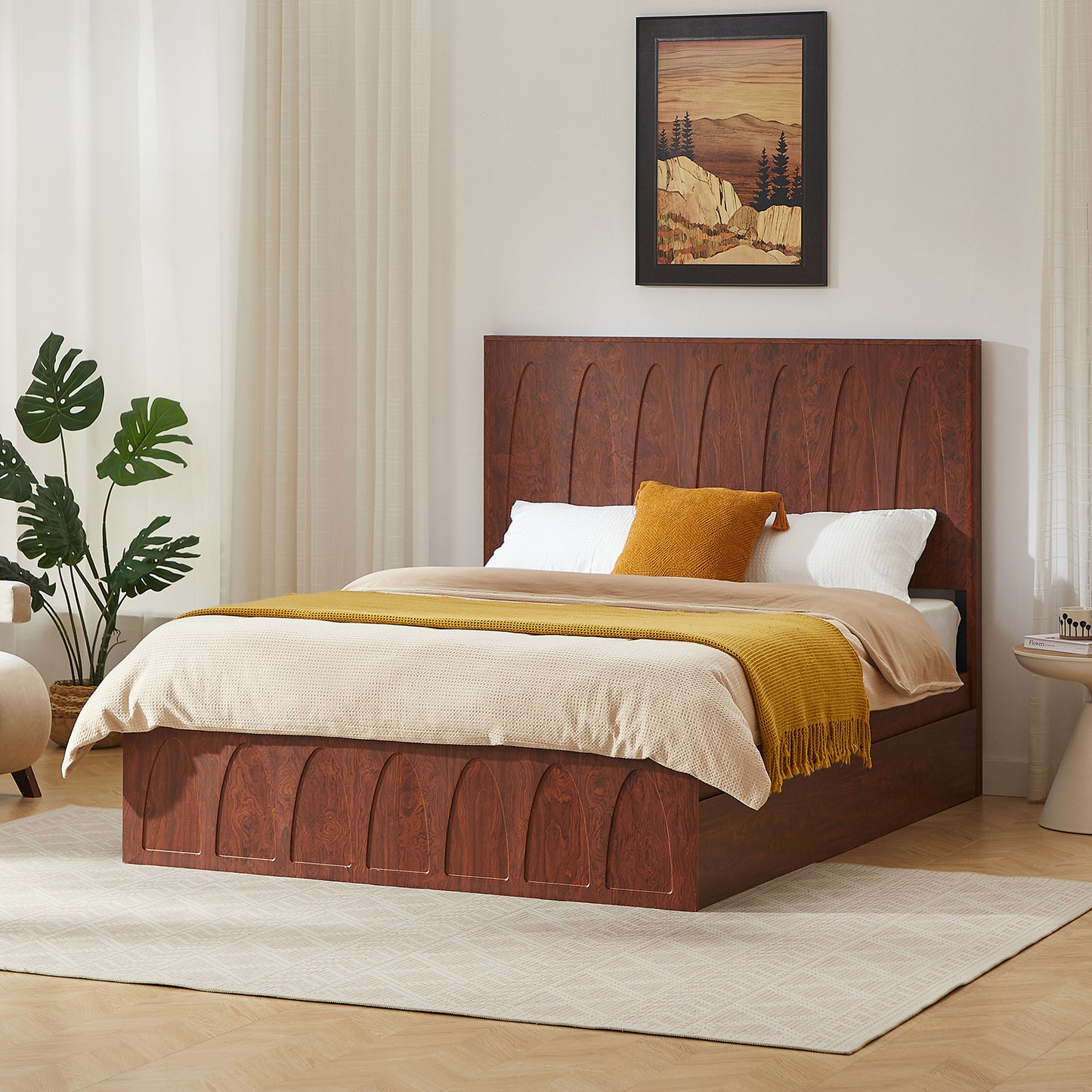 Queen Size Solid Wood Platform Bed Frame with Storage Drawers
