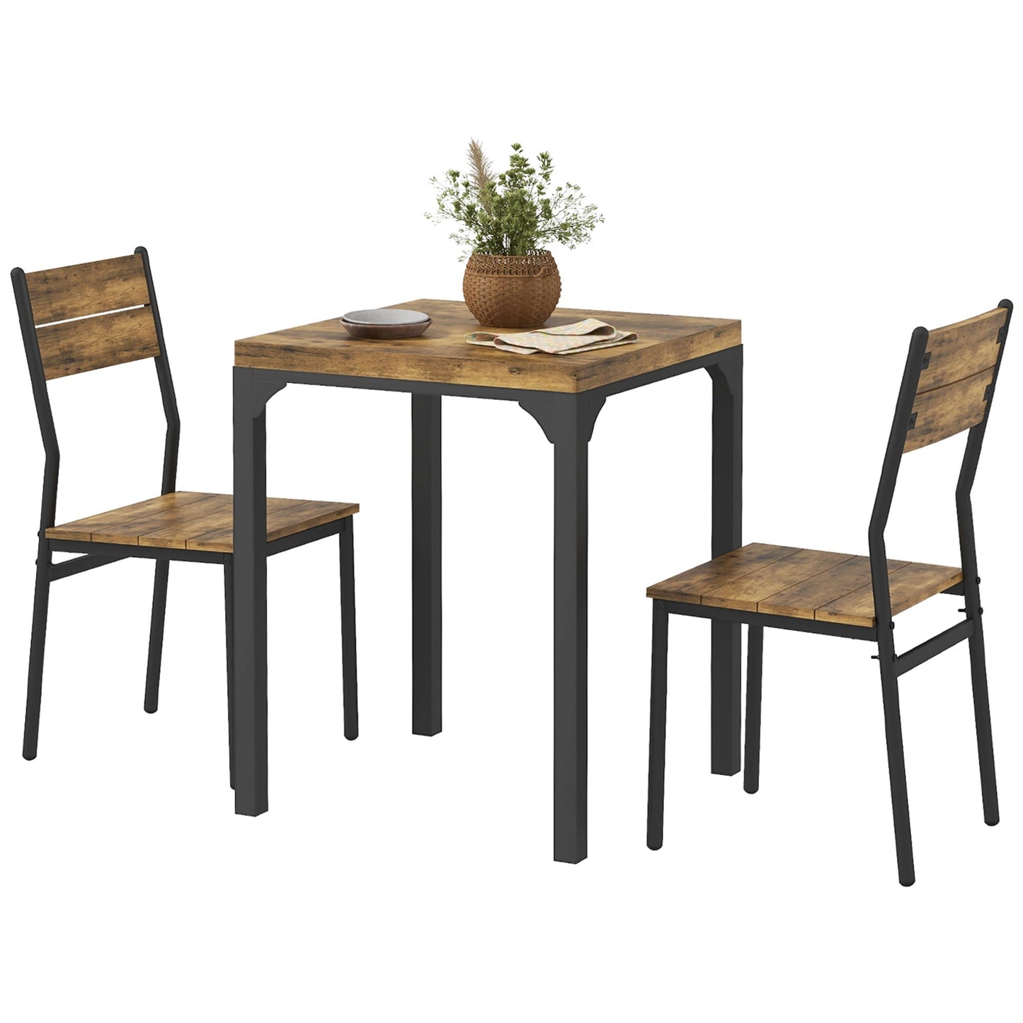 3-Piece Rustic Dining Room Set for Small Spaces - Brown