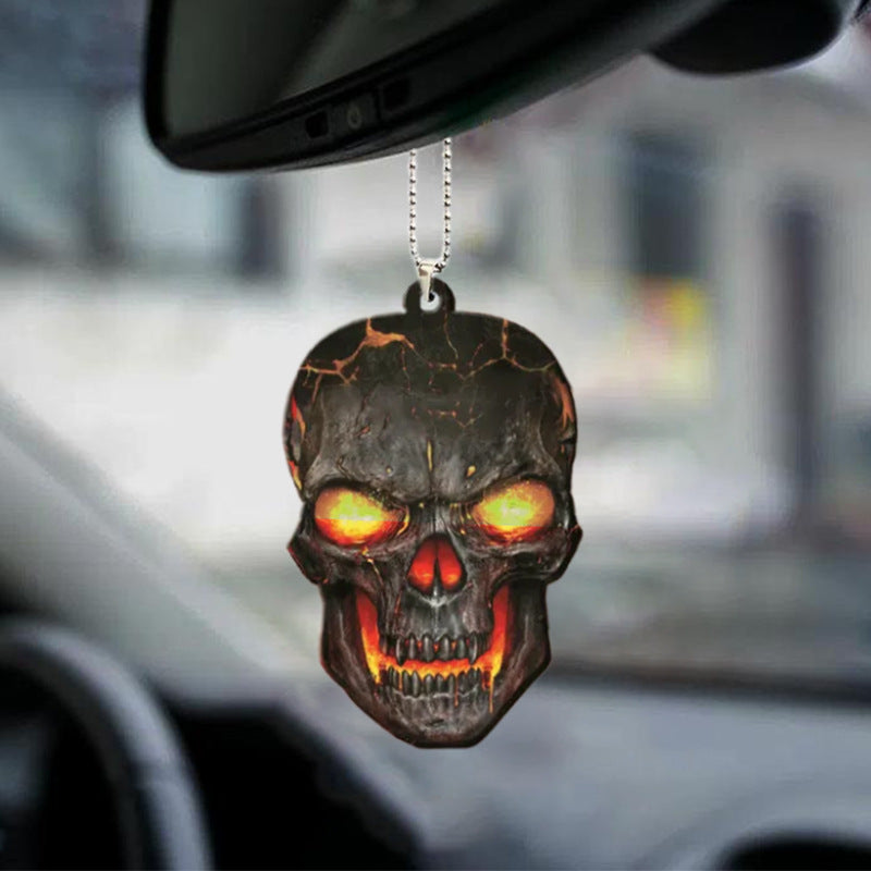 Halloween Skull Car Pendant Acrylic Flat Ornament - Festive Vehicle Decor