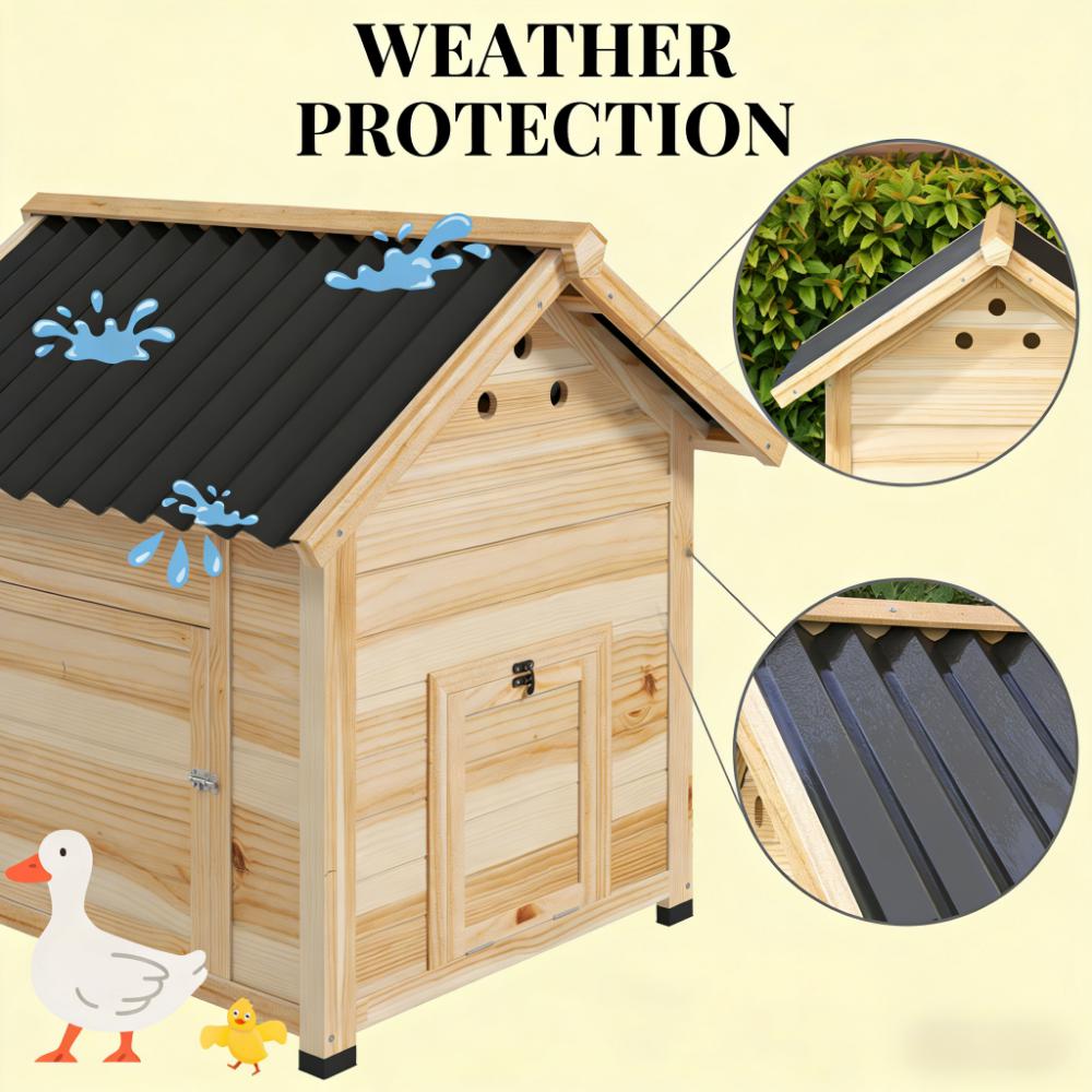 Wooden Duck Coop with Openable Roof - Black & Natural Wood