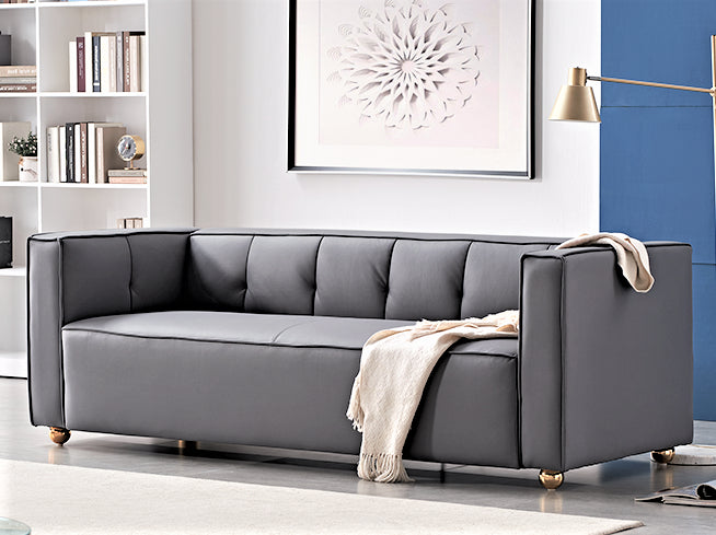 Polyester Sofa With Tufted Low Back Design, Elegant 3 Seater Couch
