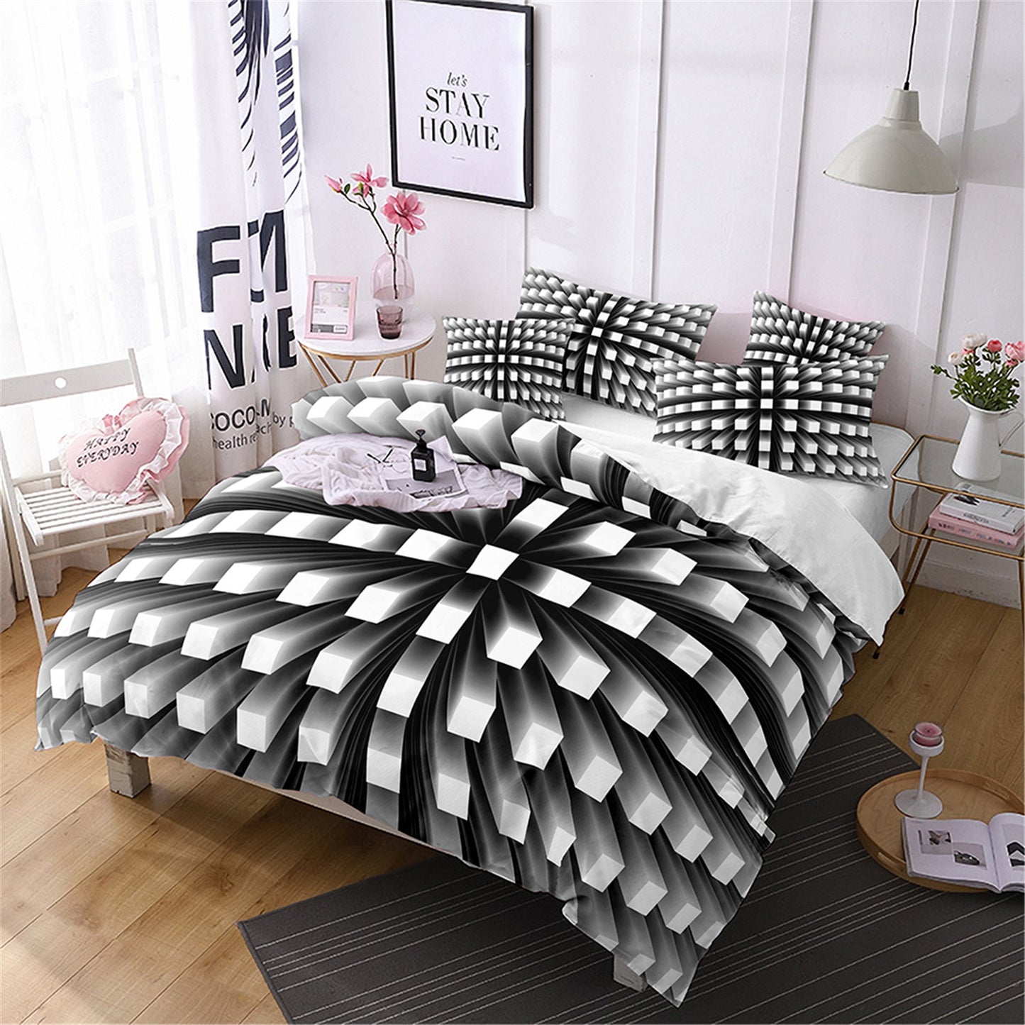 Digital Printed Geometric Duvet Cover Set - Light Gray Nordic Bedding