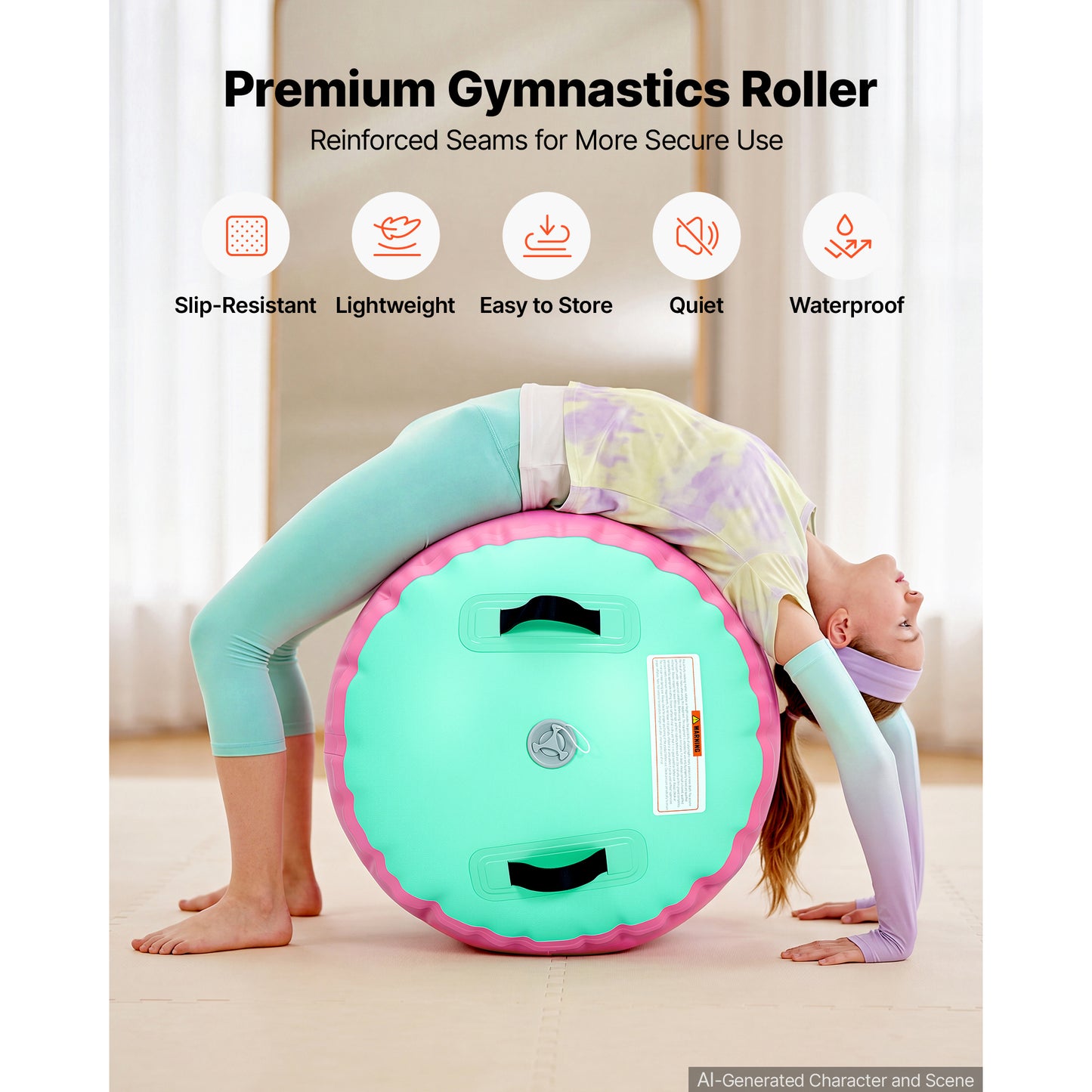 Inflatable Gymnastics Air Roller 23.6x40 Inches Tumble Mat for Back Handspring Training, Pink