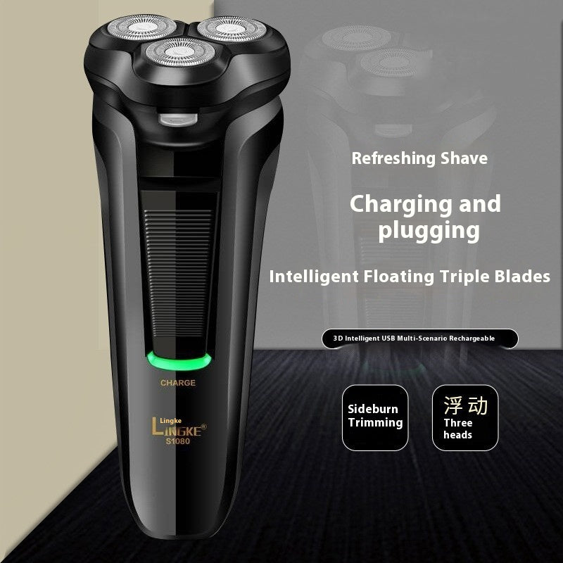 Men's Rechargeable 3-in-1 Waterproof Electric Shaver - Black