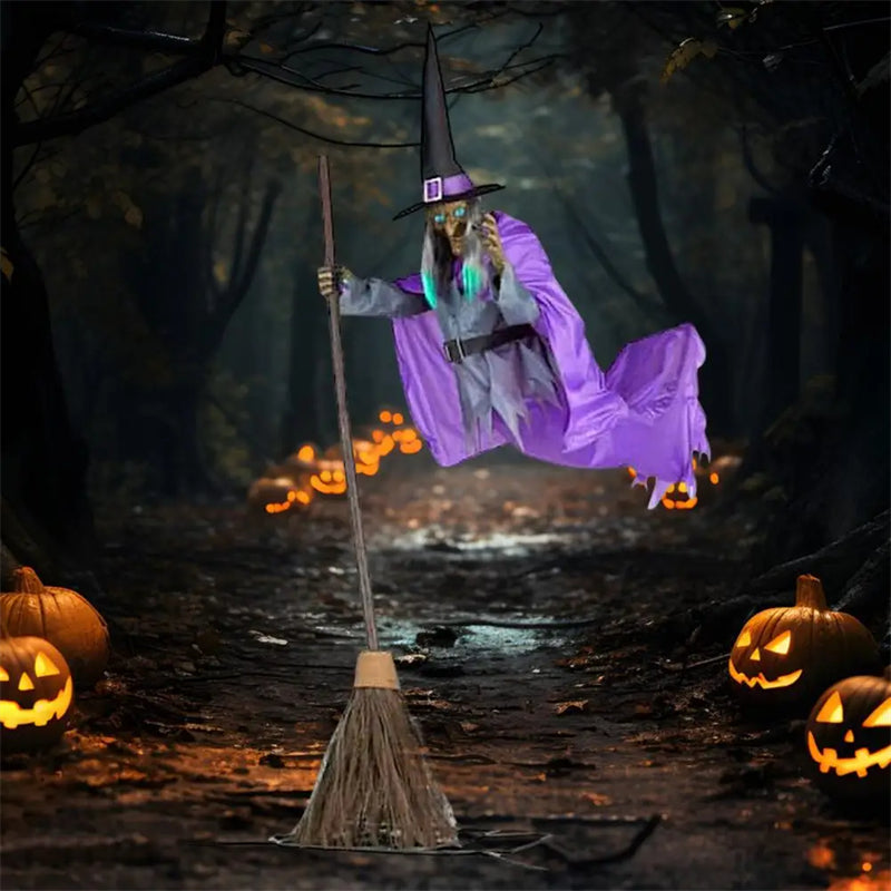 Large Flying Witch Halloween Decoration Outdoor Animatronic Horror Prop with Sound