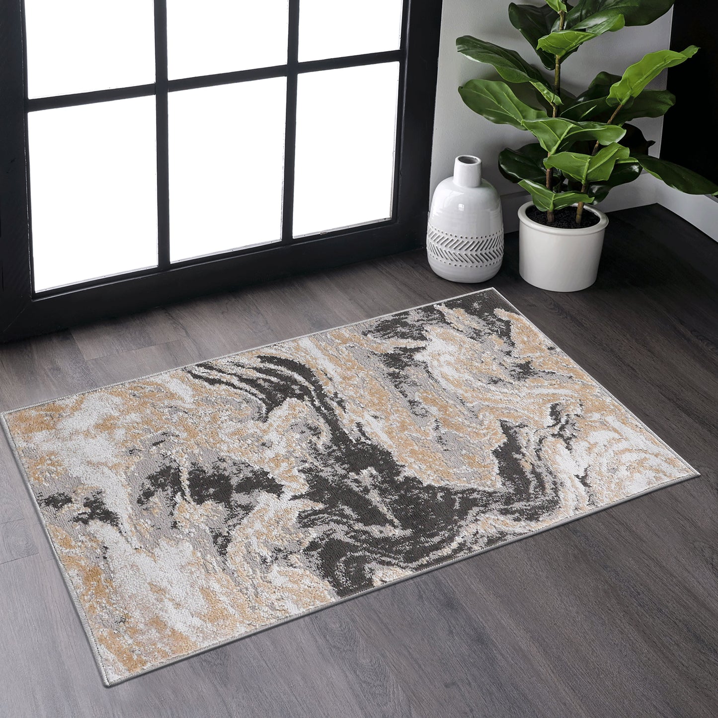 PAYAS 2X3 Grey Abstract Doormat Rug