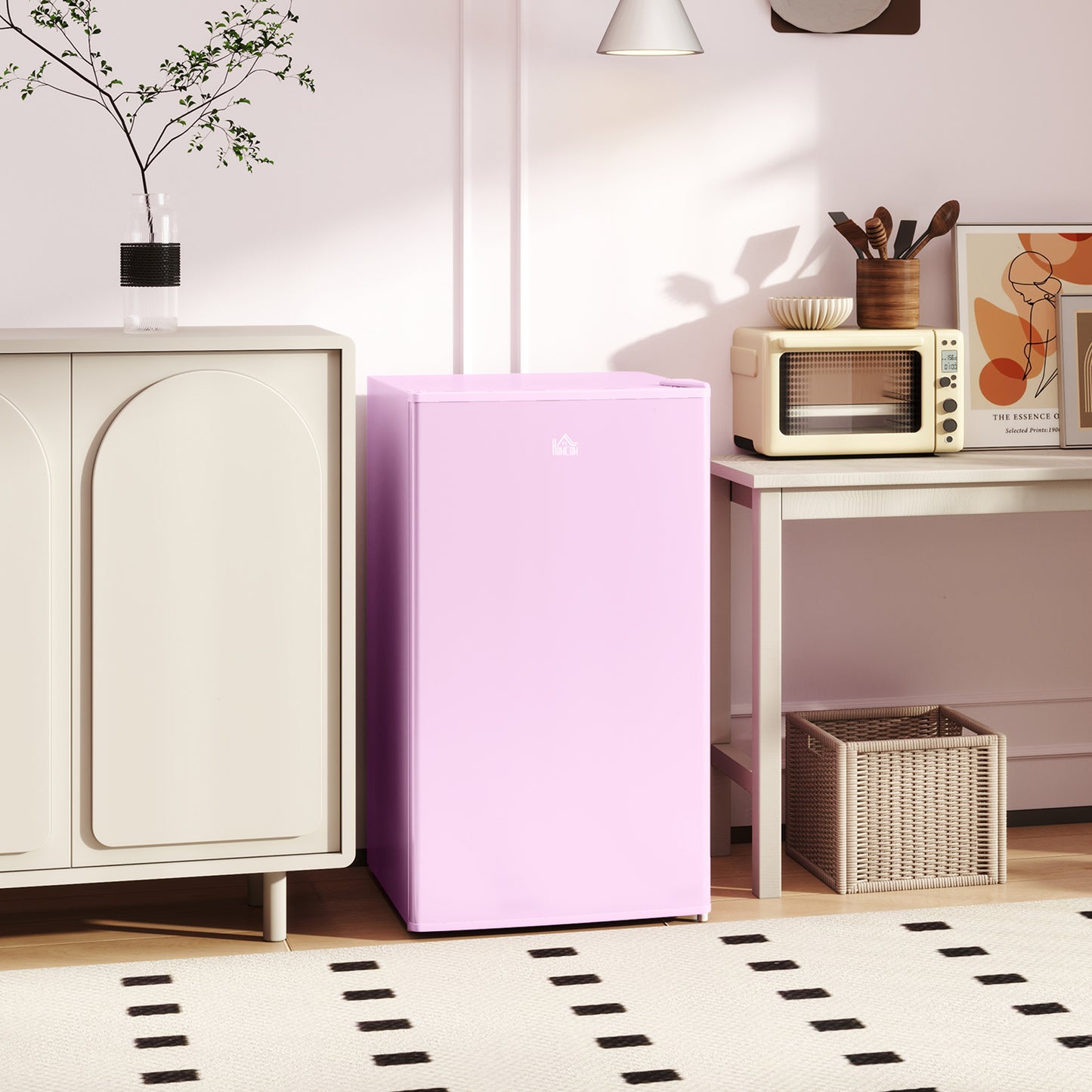 Pink Mini Fridge with Freezer, 3.2 Cu Ft Compact Refrigerator, Reversible Door