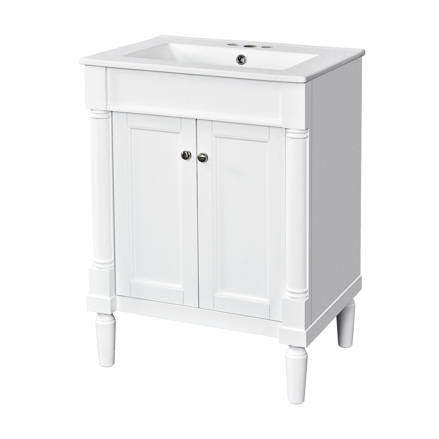 24-Inch Modern Bathroom Vanity with Ceramic Sink & Storage Cabinet