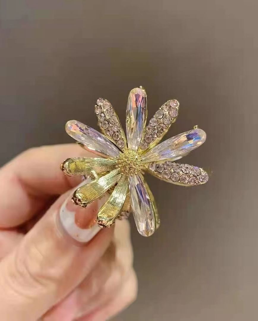 Flower Crystal Hairpin Clip - Amethyst