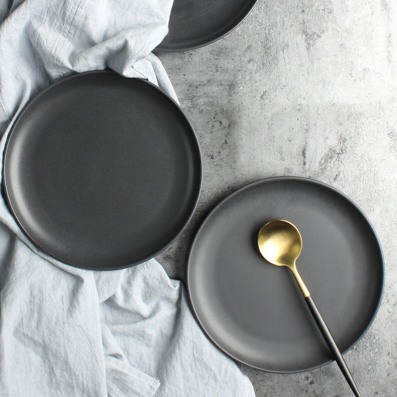 Deep Ceramic Rice & Noodle Bowl Set with Flat Plate & Shallow Platter