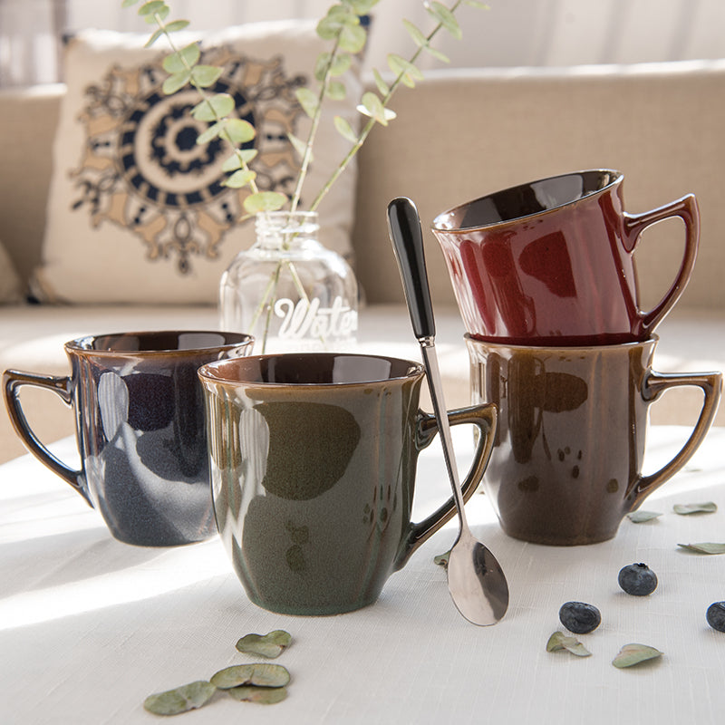 Large Capacity Ceramic Cup with Lid and Spoon - Retro Kitchen Accessory