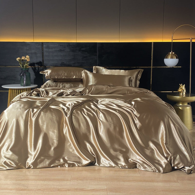 Silky Four-Piece Bedding Set - Quilt Cover Bed Sheet & Fitted Sheet