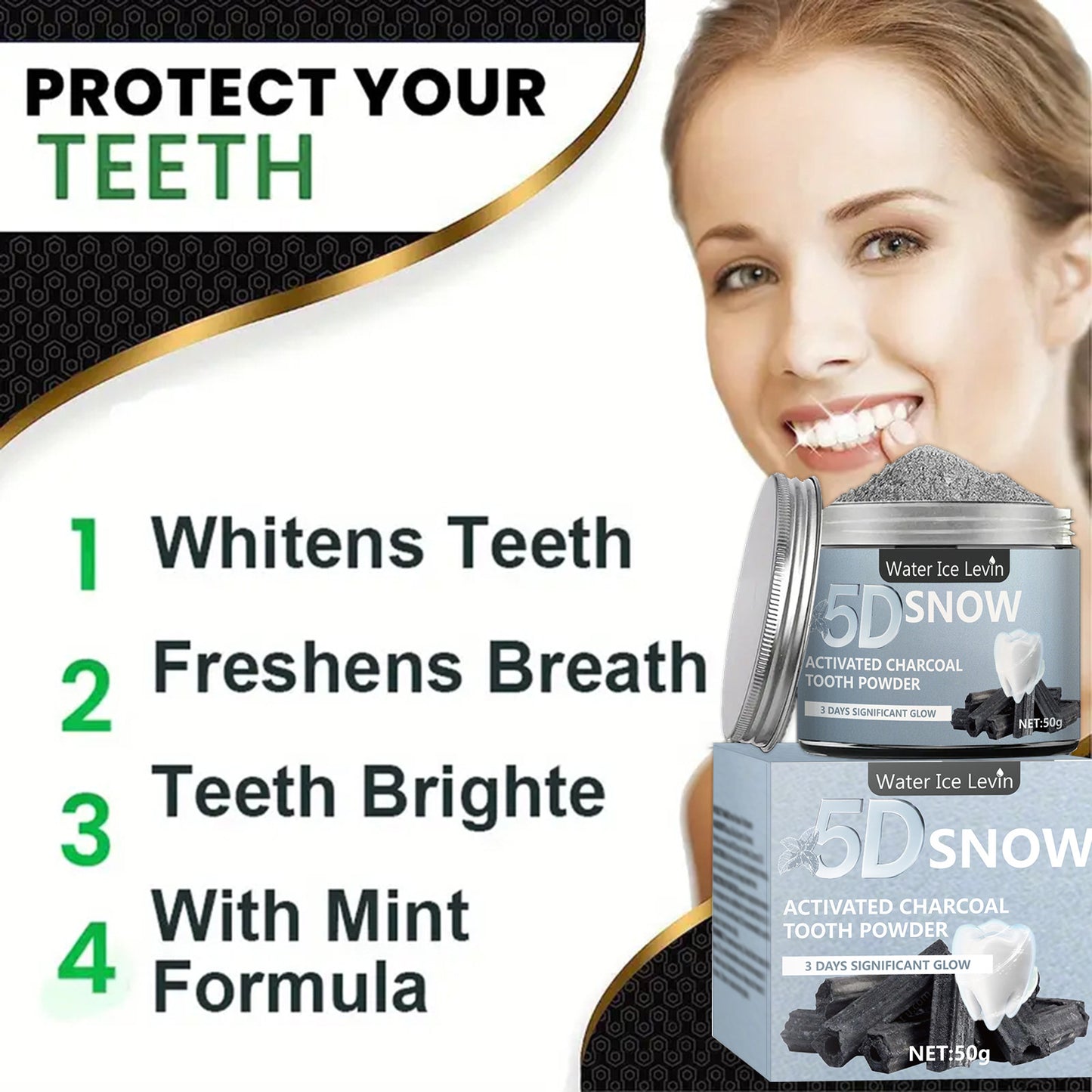 Activated Charcoal Tooth Powder - Deep Cleaning Oral Care, 50g