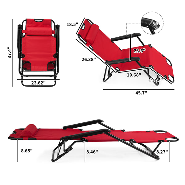 Portable Folding Reclining Chair - Red Dual Purpose